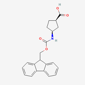 Chemical structure of (1R,3S)-3-((((9H-Fluoren-9-yl)methoxy)carbonyl)amino)cyclopentanecarboxylic acid