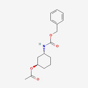 Chemical structure of (1R,3R)-3-(((Benzyloxy)carbonyl)amino)cyclohexyl acetate