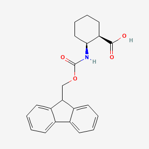 Chemical structure of (1R,2S)-2-((((9H-Fluoren-9-yl)methoxy)carbonyl)amino)cyclohexanecarboxylic acid