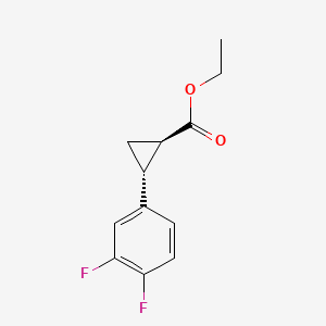 Chemical structure of (1R,2R)-Ethyl 2-(3,4-difluorophenyl)cyclopropanecarboxylate
