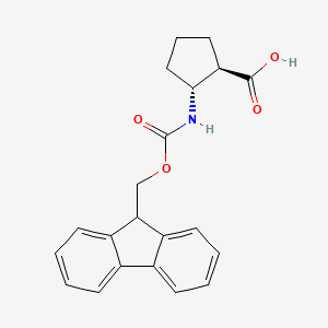 Chemical structure of (1R,2R)-2-((((9H-Fluoren-9-yl)methoxy)carbonyl)amino)cyclopentanecarboxylic acid