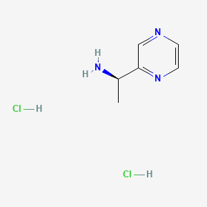 Chemical structure of (1R)-1-(Pyrazin-2-yl)ethan-1-amine dihydrochloride