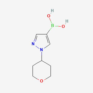 Chemical structure of (1-(Tetrahydro-2H-pyran-4-yl)-1H-pyrazol-4-yl)boronic acid
