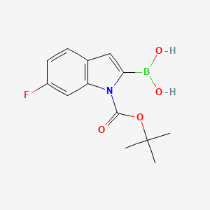 Chemical structure of (1-(tert-Butoxycarbonyl)-6-fluoro-1H-indol-2-yl)boronic acid