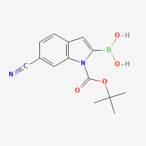 Chemical structure of 6-Cyano-1H-indole-2-boronic acid, N-BOC protected