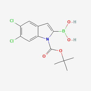 Chemical structure of (1-(tert-Butoxycarbonyl)-5,6-dichloro-1H-indol-2-yl)boronic acid