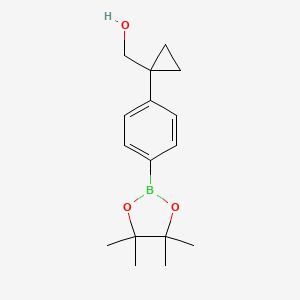 Chemical structure of (1-(4-(4,4,5,5-Tetramethyl-1,3,2-dioxaborolan-2-yl)phenyl)cyclopropyl)methanol