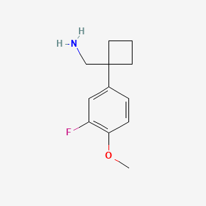 Chemical structure of (1-(3-fluoro-4-methoxyphenyl)cyclobutyl)methanamine hydrochloride