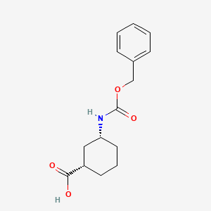 Chemical structure of (+/-)-cis-3-(Carbobenzoxyamino)cyclohexanecarboxylic Acid