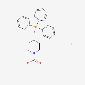 Chemical structure of ((1-(tert-Butoxycarbonyl)piperidin-4-yl)methyl)triphenylphosphonium iodide